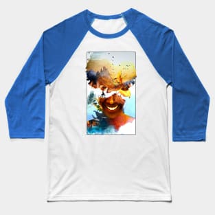 Her Mountain Smile Afro Double Exposure Nature Beautiful Baseball T-Shirt